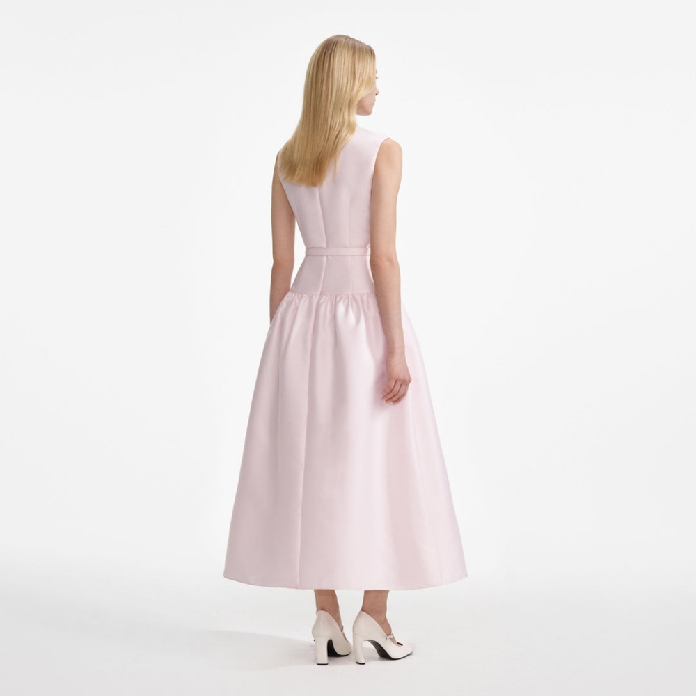 Self-Portrait Pink Taffeta Midi Dress - Picture 3 of 14